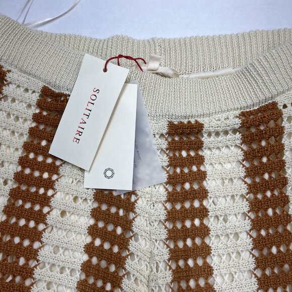 Solitaire Pants Womens L Ivory Brown‎ Crochet Knit Wide Leg Boho Hippie Festival - Picture 6 of 11